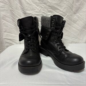 MIA Nicolas black combat boots with a knit cuff.